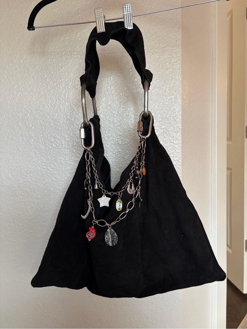 Free People Black Suede Chain Charm Hobo Bag - Picture 2 of 11